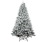 Maylaviu - Albero di Natale artificiale floccato da 2,1 m, albero di Natale innevato floccato con pigna, base in metallo rinforzato e facile da montare, per vacanze, interni, casa, ufficio