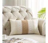 Mayler Yee Federa per cuscino lombare, 30,5 x 50,8 cm, per soggiorno in fattoria, in cotone e iuta, testurizzata a righe, stile bohémien, 1 pezzo (beige e marrone, a righe singole)