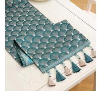 Mayler Yee Runner da tavolo, vintage di lusso ricamato floreale jacquard damascato in tessuto con nappe multiple per soggiorno cassettiera sciarpe (verde acqua, 33 x 122 cm)