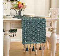 Mayler Yee Runner da tavolo, vintage di lusso ricamato floreale jacquard damascato in tessuto con nappe multiple per soggiorno cassettiera sciarpe (verde acqua, 33 x 228 cm)