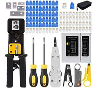MAYLINE Pinza Crimpatrice RJ45 Set di strumenti di crimpatura di rete RJ11/RJ12/RJ45, taglierina per crimpatura passante per Cat5/Cat6, kit spellafili per con connettori 50PCS (nero)