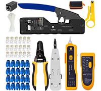 MAYLINE Pinza Crimpatrice RJ45 Set di strumenti di crimpatura di rete RJ11/RJ12/RJ45, taglierina per crimpatura passante per Cat5/Cat6, kit spellafili per con connettori 50PCS (blu)