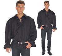 maylynn - Camicia da Pirata Medievale con Volant in Cotone - Nero - M/L