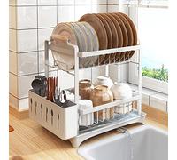 MAYMA Scolapiatti a 2 livelli, scolapiatti per cucina con vassoi di gocciolamento, porta posate e mini scolapiatti per controsoffitto o lavello