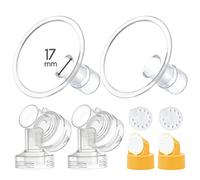 Maymom Set da 2 Coppe a Due Pezzi da 17 mm e 2 Connettori Base con Valvola e Membrana, Compatibili con Tiralatte Medela; Coppa Piccola (17 mm)
