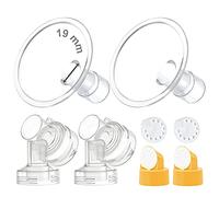 Maymom Set da 2 Coppe a Due Pezzi da 19 mm e 2 Connettori Base con Valvola e Membrana, Compatibili con Tiralatte Medela Selezionati; Coppa Media (19 mm)