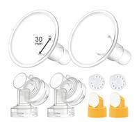 Maymom Set da 2 Coppe a Due Pezzi da 30 mm e 2 Connettori Base con Valvola e Membrana, Compatibili con Tiralatte Medela; Coppa Grande (30 mm)