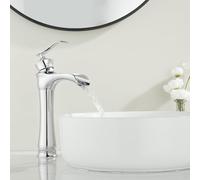 Maynosi Rubinetto Bagno Lavabo Alto, Miscelatore per Lavabo a Cascata, Rubinetti Lavabo Alto Retro, Rubinetto Miscelatore Monoleva Elegant in Ottone, Includono Tubi (Cromo)