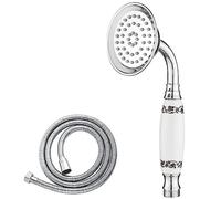 Maynosi Soffione doccia classica, doccetta a mano, stile telefono, stile tradizionale, con manico in ceramica, doccetta vittoriana con tubo da 1,5 m, cromato (ceramica a fantasia)