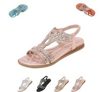 MAYNUO Sandal Women's Sandals Glitter Shoes Women's Summer Elegant Flat Rhinestone Sandals Outdoor Beach Open Toe T Bar Sling Back Elastic (Pink,38)