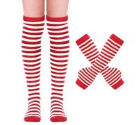 Mayoii Calzini Alti Donna E Guanti Senza Dita Set,Calzini Alti Sopra il Ginocchio per Donne, Scaldabraccia, Scaldamuscoli, Calzini Lunghi a Righe Accessori natalizi di Halloween