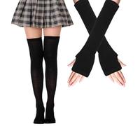 Mayoii Calzini Alti Donna E Guanti Senza Dita Set, Calzini Lunghi Ddonna, Scaldabraccia, Scaldamuscoli, Calze Termiche Donna Invernali,nero