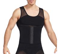 Mayoii Camicia a compressione da uomo con ganci anteriori, modellante per il corpo snellente da uomo, gilet aderente per il controllo della pancia, canottiera modellante per il corpo da uomo, Nero