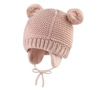 Mayoii Cappello invernale per bambini, con paraorecchie, morbido berretto lavorato a maglia con orecchie da orso, foderato in cotone, caldo berretto per autunno e inverno, rosa, L