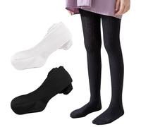 Mayoii Collant bianchi per ragazze, leggings in morbido cotone lavorato a maglia, per ragazze, collant elastici traspiranti, facili da pulire, collant per ragazze età 1-12, Nero , 3-5 Years