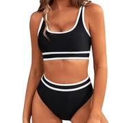 Mayoii Costume da bagno da donna a 2 pezzi, a vita alta, con slip imbottito push-up e controllo della pancia, costumi da bagno, Nero , M