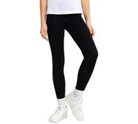 Mayoii Leggings neri da bambina, 5-13 anni, tinta unita, elasticizzati, a vita alta, in cotone, leggings per ragazze, per yoga, danza, corsa, palestra, Nero , 130 Slim