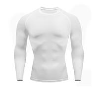 Mayoii Maglia Termica Uomo Compressione, Maglie Termiche Uomo Traspiranti, Asciugatura Rapida, Manica Lunga per Allenamento, Corsa, Compression Shirt (IT, Testo, M, Regular, Regular, Bianco)