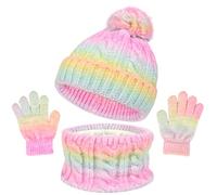 Mayoii Set 3 in 1 con cappello, sciarpa, guanti e cappello, sciarpa e guanti invernali per bambini, con pompon, scaldacollo e muffole, per bambini dai 3 ai 10 anni