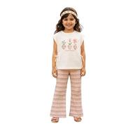 Mayoral Completo bambina 6 anni - 116 cm con t-shirt panna e pantalone a zampa multicolore