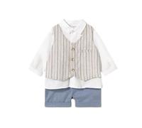 Mayoral Completo estivo cerimonia neonato 12 mesi - 80 cm camicia avorio lino e cotone finto gilet e pantaloncino