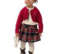 Mayoral Completo Natale neonata 24 mesi - 2 anni 92 cm gonna in tartan scozzese - t-shirt e cardigan rosso