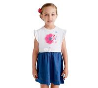 Mayoral Vestito Bambina in Cotone e Denim Bianco con Fiore Rosa e Gonna Blu Jeans Casual Elegante Estivo 9 Anni 3939