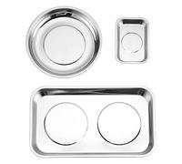 Mayouko Set di 3 vassoi magnetici in acciaio inossidabile, per viti, dadi, bulloni, piccole parti, piatto magnetico rettangolare rotondo