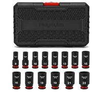 Mayouko Set di chiavi a bussola semi-profonde da 3/8", 8-22 mm, metriche, CR-MO, set di chiavi a bussola di media lunghezza, 6 punti, 14 pezzi