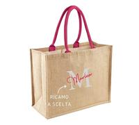 MAYRA Borsa Personalizzabile in Juta Laminata | Tote Bag Shopper per Mare, Spesa, Multiuso | Pochette in Iuta Naturale | Personalizzato con Ricamo Nome, Logo | Design Made in Italy (L, Fucsia)