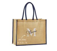 MAYRA Borsa Tote Bag Mare Spiaggia Multiuso Pochette in Juta Iuta Personalizzabile con Nome Cifre Iniziali Ricamo Addio al Nubilato Bride Sposa Idea Regalo (Blu, S)