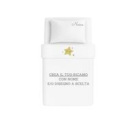 MAYRA Lenzuola Corredino, Asilo Nido Personalizzato per Neonato, Bambino | Set Lenzuolo e Federa | Carrozzino, Culla, Lettino | Ricamo Nome | Made in Italy (Bianco, Set Completo Navicella/Carrozzino)