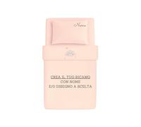 MAYRA Lenzuola Corredino, Asilo Nido Personalizzato per Neonato, Bambino | Set Lenzuolo e Federa | Carrozzino, Culla, Lettino | Ricamo Nome | Made in Italy (Rosa, Set Completo Navicella/Carrozzino)