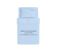 MAYRA Lenzuola Corredino, Asilo Nido Personalizzato per Neonato, Bambino | Set Lenzuolo e Federa | Carrozzino, Culla, Lettino | Ricamo Nome | Made in Italy (Celeste, Set Completo Navicella/Carrozzino)
