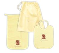 MAYRA Set Asilo Nido e Materna Personalizzato | Kit Bavaglino con Elastico o Laccetti, Asciugamano con Asola e Sacchetto Cambio | Ricamo Nome e Disegno | Made in Italy (Giallo, Set Asilo Materna)