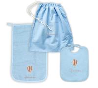MAYRA Set Asilo Nido e Materna Personalizzato | Kit Bavaglino con Elastico o Laccetti, Asciugamano con Asola e Sacchetto Cambio | Ricamo Nome e Disegno | Made in Italy (Azzurro, Set Asilo Nido)