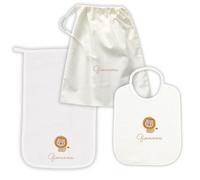 MAYRA Set Asilo Nido e Materna Personalizzato | Kit Bavaglino con Elastico o Laccetti, Asciugamano con Asola e Sacchetto Cambio | Ricamo Nome e Disegno | Made in Italy (Bianco, Set Asilo Materna)