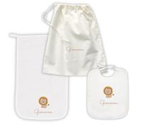 MAYRA Set Asilo Nido e Materna Personalizzato | Kit Bavaglino con Elastico o Laccetti, Asciugamano con Asola e Sacchetto Cambio | Ricamo Nome e Disegno | Made in Italy (Bianco, Set Asilo Nido)
