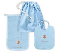 MAYRA Set Asilo Nido e Materna Personalizzato | Kit Bavaglino con Elastico o Laccetti, Asciugamano con Asola e Sacchetto Cambio | Ricamo Nome e Disegno | Made in Italy (Azzurro, Set Asilo Materna)