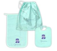 MAYRA Set Asilo Nido e Materna Personalizzato per Bambino e Bambina | Kit Bavaglino con Elastico o Laccetti, Asciugamano con Asola e Sacchetto Cambio | Ricamo Nome e Disegno | Made in Italy