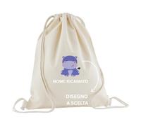 MAYRA Zaino, Sacca Personalizzabile per Bambino e Bambina con Tasche Laterali | Zainetto, Cartella per Asilo Nido Scuola Materna | Personalizzato con Ricamo Nome e Disegno (Naturale, Sacca)