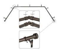 Mayrhyme Aste per tende da finestra a bovindo in bronzo scuro con terminali in alluminio e staffe, asta centrale regolabile da 91 a 182 cm, aste laterali da 50-91 cm