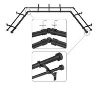 Mayrhyme Bastoni per tende per finestre a doppio angolo nero con terminali e staffe in alluminio, diametro 2,5 cm, asta doppia per finestra a baia, regolabile su 2 lati 81,3-147,3 cm e doppia asta