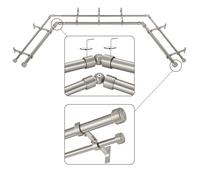 Mayrhyme Bastoni per tende per finestre in nichel spazzolato a doppio angolo con terminali in alluminio e staffe, asta per tende a doppio baia di diametro 2,5 cm, regolabile su 2 lati 50,8-91,4 cm e