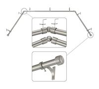 Mayrhyme Bastoni per tende per finestre in nichel spazzolato con terminali e staffe in alluminio, asta centrale regolabile da 91 a 182 cm per finestre (61-68 cm), aste laterali da 50-91 cm per