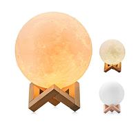 MAYROUND Lampada 3D Moon Dimmerabile 3D Stampata Lampada Luna con Supporto in Legno e Ricarica USB Luce Notturna per Bambini Toccare il Controllo Lampada Decorativa per la Casa (10cm/3.9inch)