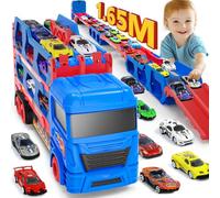 maysida Camion giocattolo per bambini, pista da corsa pieghevole di 165 cm con 10 macchinine (metallo) - 4 auto retrattili e 6 auto da corsas, pista da corsa per camion giocattolo per bambini3-8