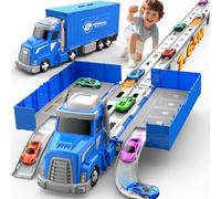 maysida Camion trasportatore da corsa con pista espulsibile e pieghevole, 165 cm, circuito auto con 6 mini auto, giocattolo per bambini 3 4 5 6 anni, facile da trasportare, regalo per ragazzo