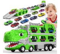 maysida Dino Transporter Truck con 6 Auto per Ragazzi di 3 4 5 6 7 Anni Dinosauri Trasporti Trucks Giocattolo Ejection Folding Dinosaur Race Track Truck Toy Car con 170 cm