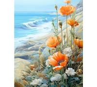 Maysurban Dipingere con i Numeri Adulti, Kit di Pittura a Olio su Tela Fai-da-Te per Bambini,Paint by Numbers Adulti e Bambini, Senza Cornice 40x50cm,Fiori in riva al mare